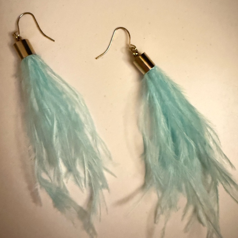 Plunder Aqua Feather Tassel Drop Earrings
